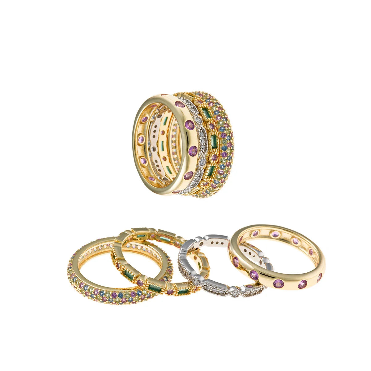 Anillos Plata Dorada y Rodiada Circonitas