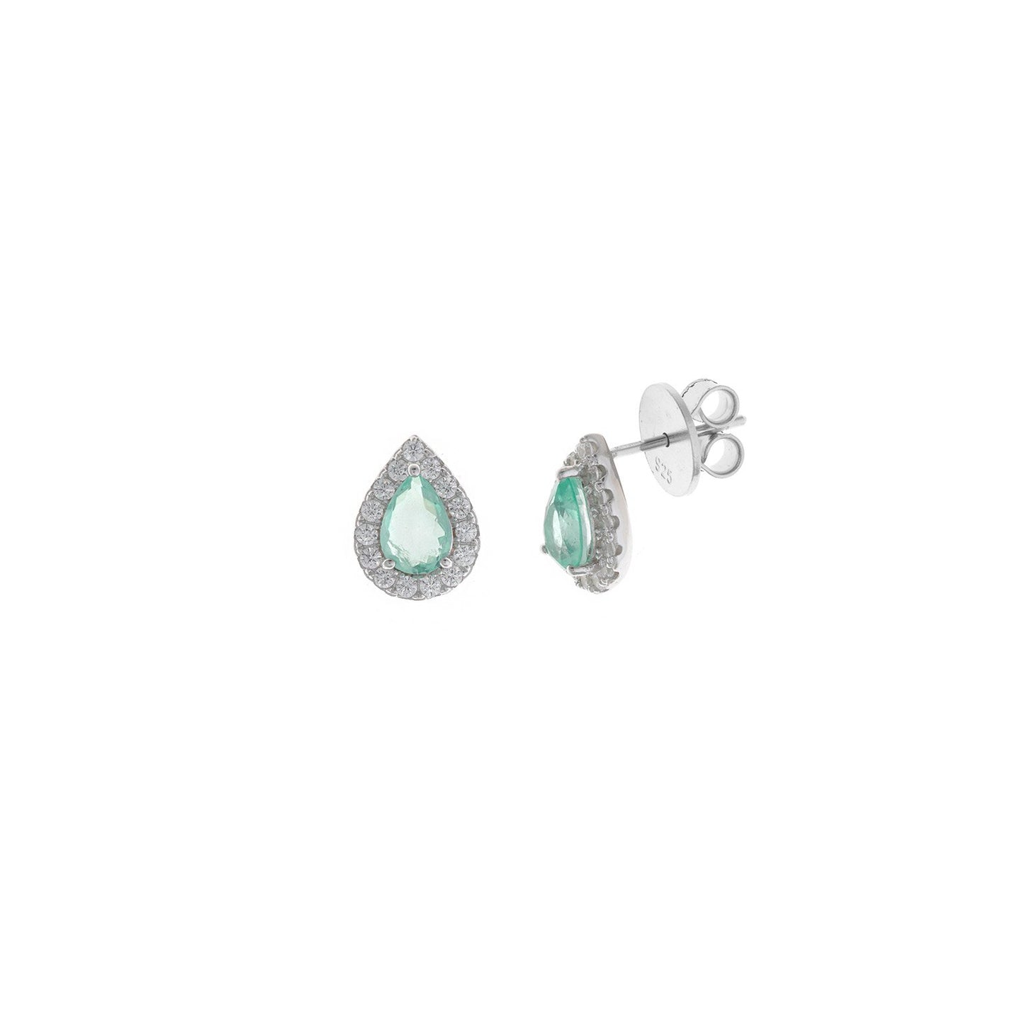 Pendientes Plata Rodiada Cristal Verde Menta