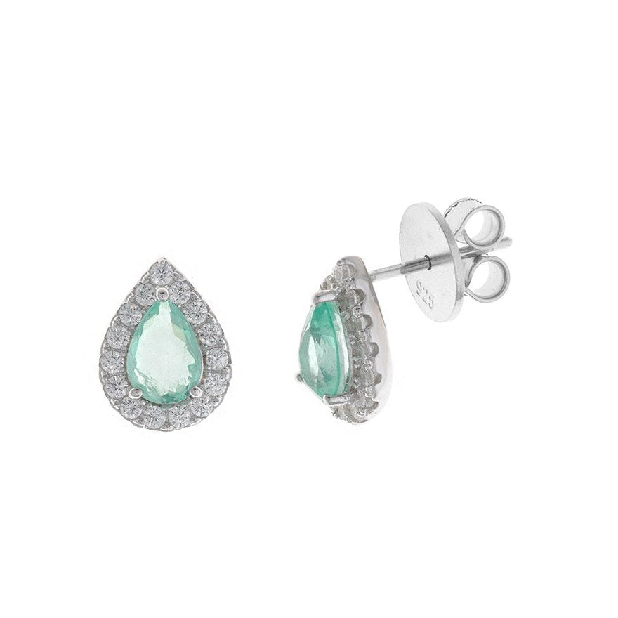 Rhodium-plated Silver Mint Green Crystal Earrings