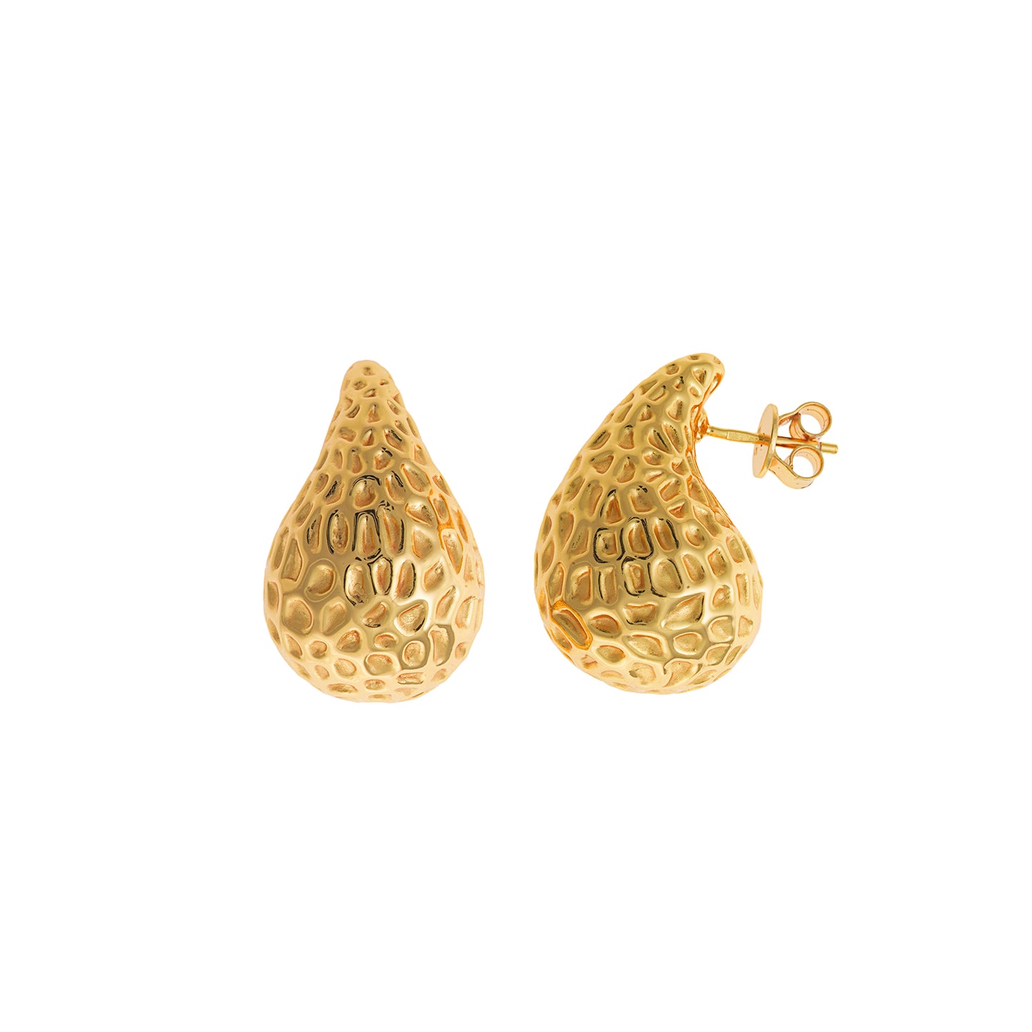 Pendientes Plata Dorada Gota Martilleada