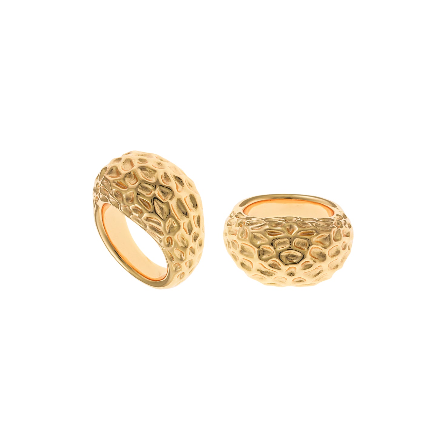 Anillo Plata Dorada Ancha Martilleada