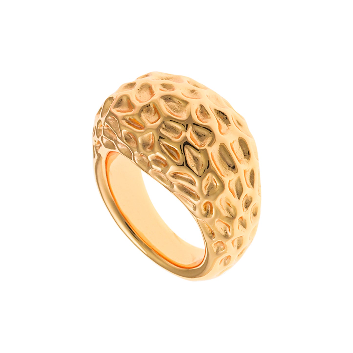 Anillo Plata Dorada Ancha Martilleada
