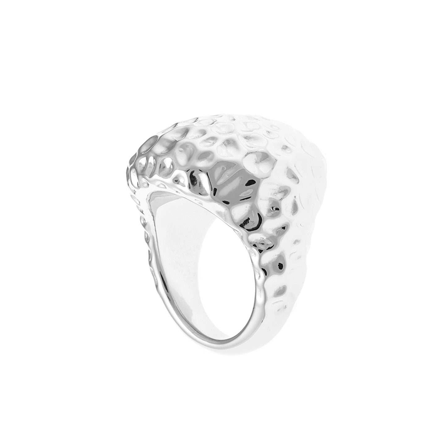 Anillo Plata Rodiada Ancho Martilleado