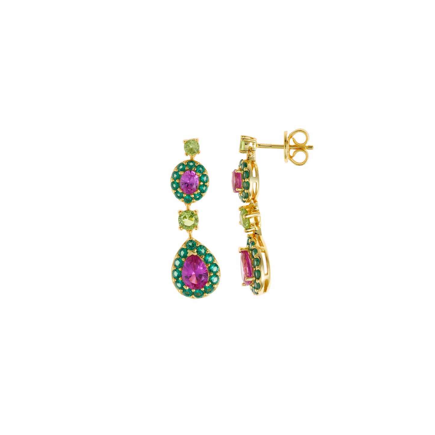 Pendientes Plata Chapado Dorado Rubí Óvalo