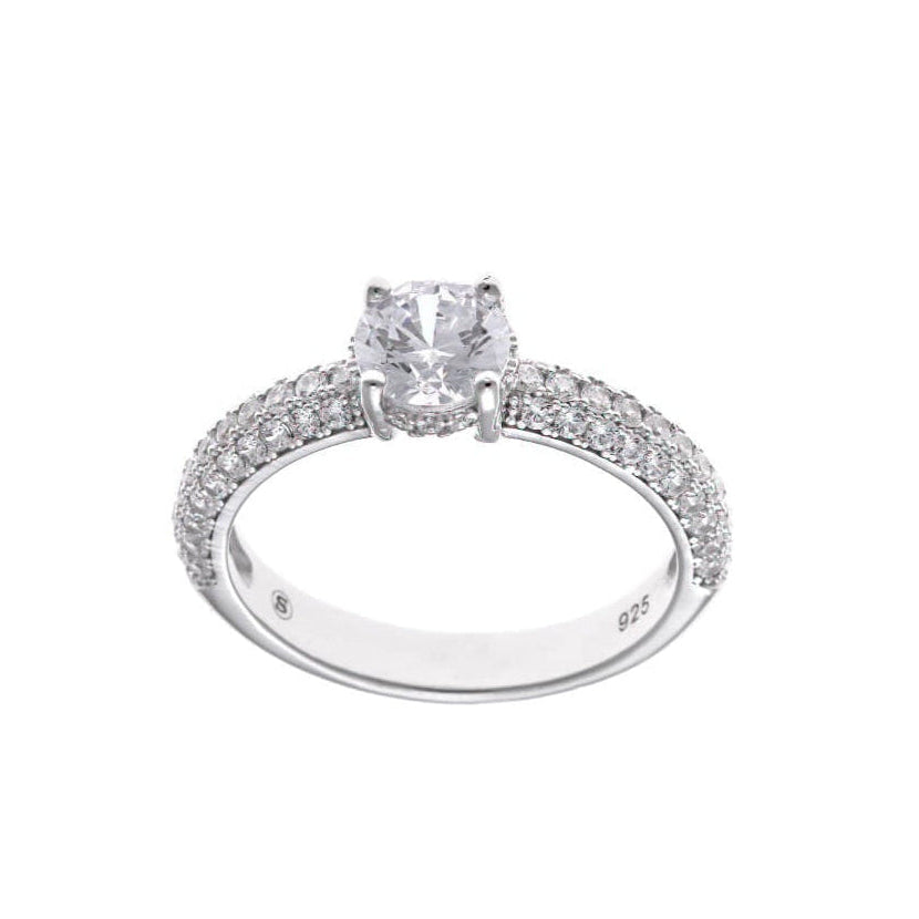 Rhodium-plated Silver Ring with White Zirconia