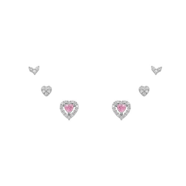 Set 6 Pendientes Plata Circonitas Rosa
