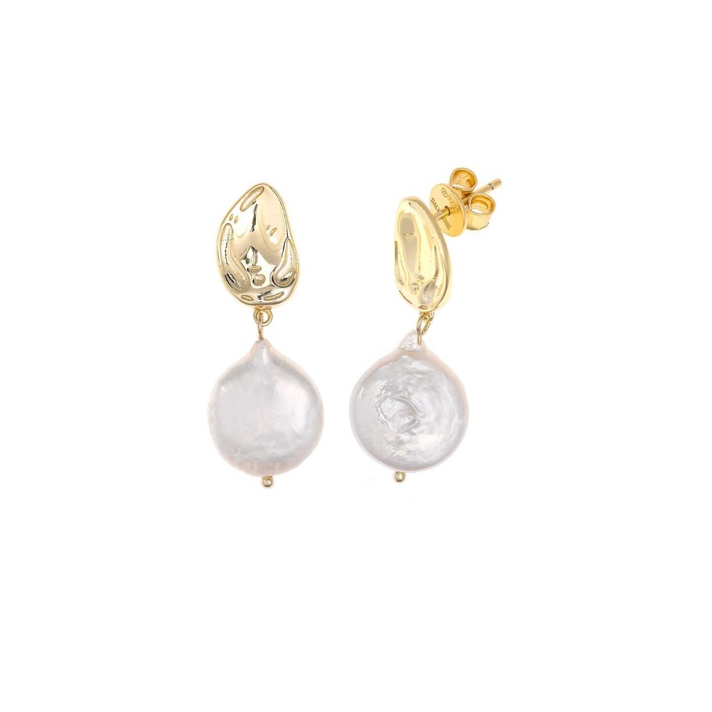Pendientes Plata Dorada Perla Barroca