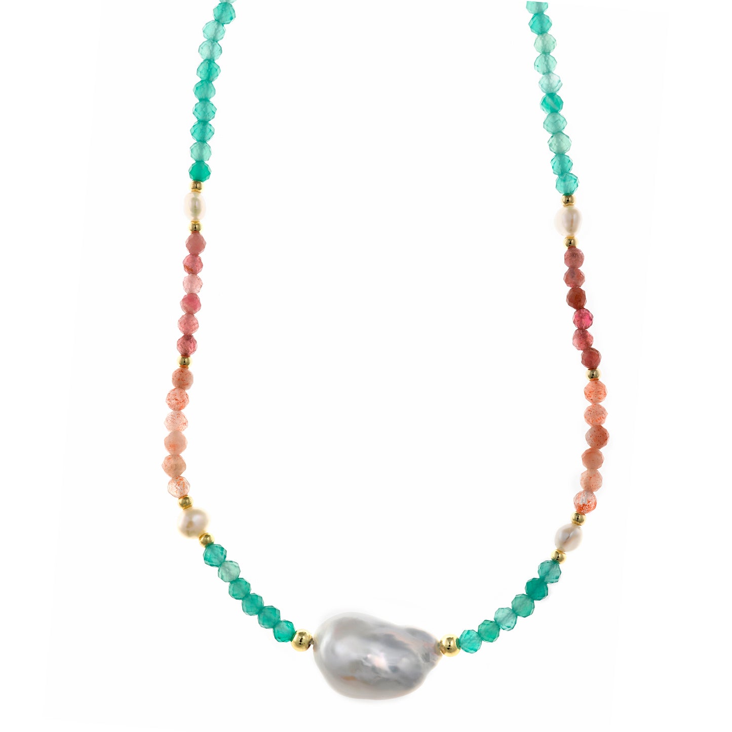 Collar Plata Dorada Perlas Irregulares y Turmalinas