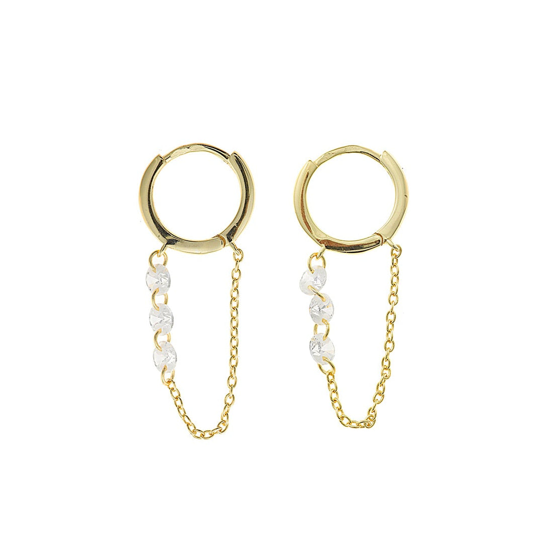 Salvatore Silver Earrings with Cubic Zirconia and Gold-Plated Chain