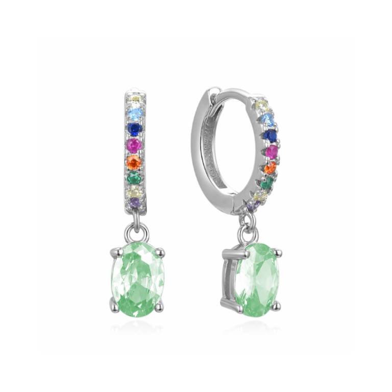 Pendientes Aros Plata Multicolor Circonita Colgante Verde