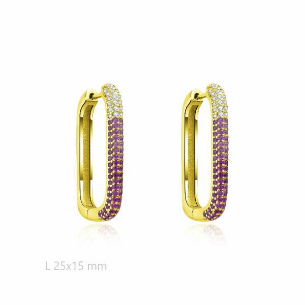Pendientes Aros Rectangulares Plata Chapado Dorado Circonitas Color