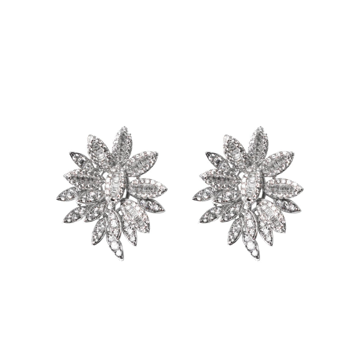 Pendientes Plata Rodiada Flor Circonitas