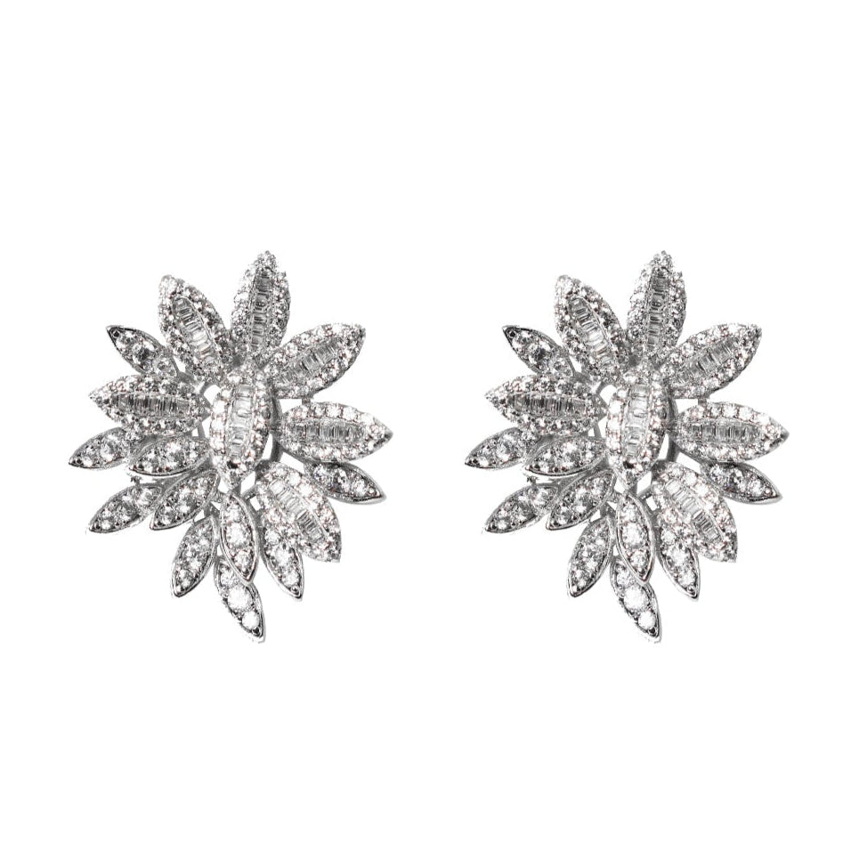 Rhodium Silver Flower Zirconia Earrings
