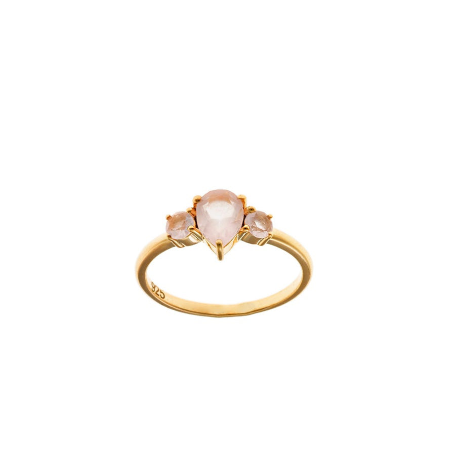 Anillo Plata Dorada Cuarzo Rosa