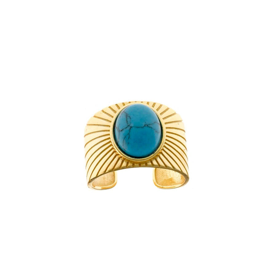 Anillo Plata Dorada Turquesa Sintética
