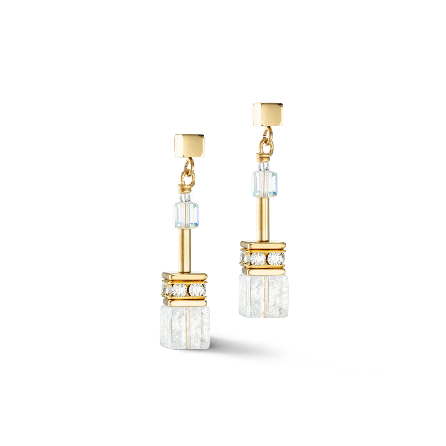 Pendientes GeoCUBE® Iconic Nature dorado y blanco