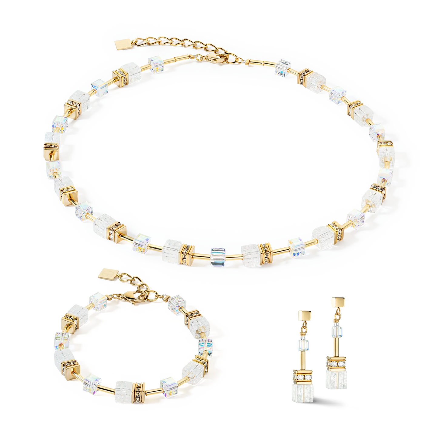 Pendientes GeoCUBE® Iconic Nature dorado y blanco