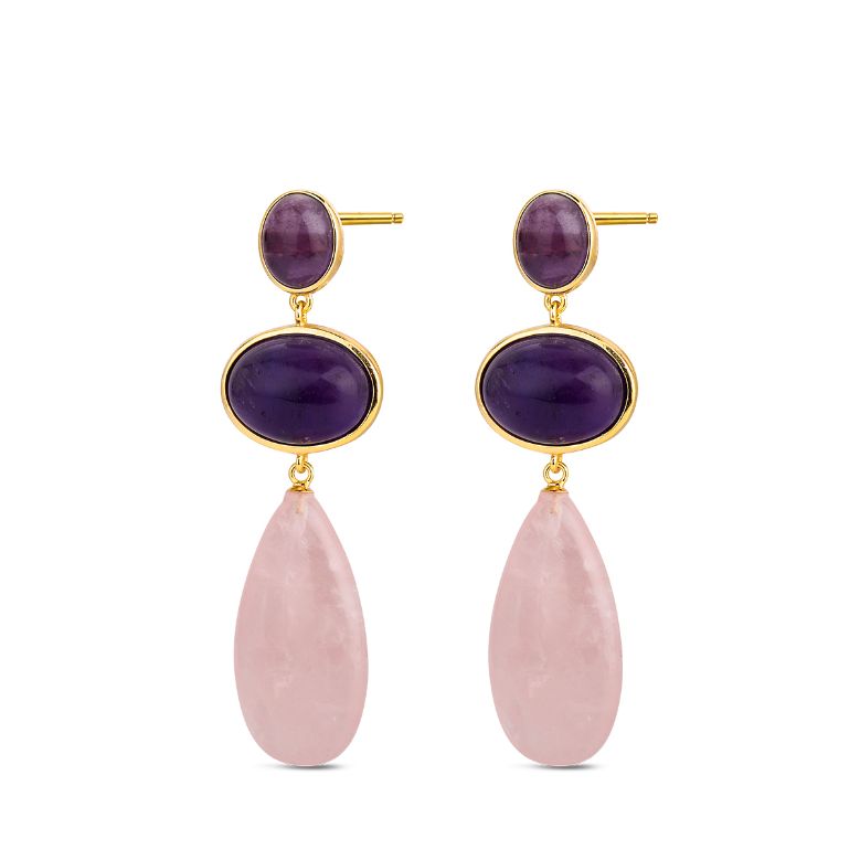 Pendientes Plata De Ley 925 De Piedra Natural Cuarzo Rosa