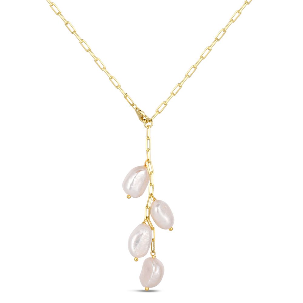 Collar De Plata Chapado Con Perla Natural Barroca En Racimo