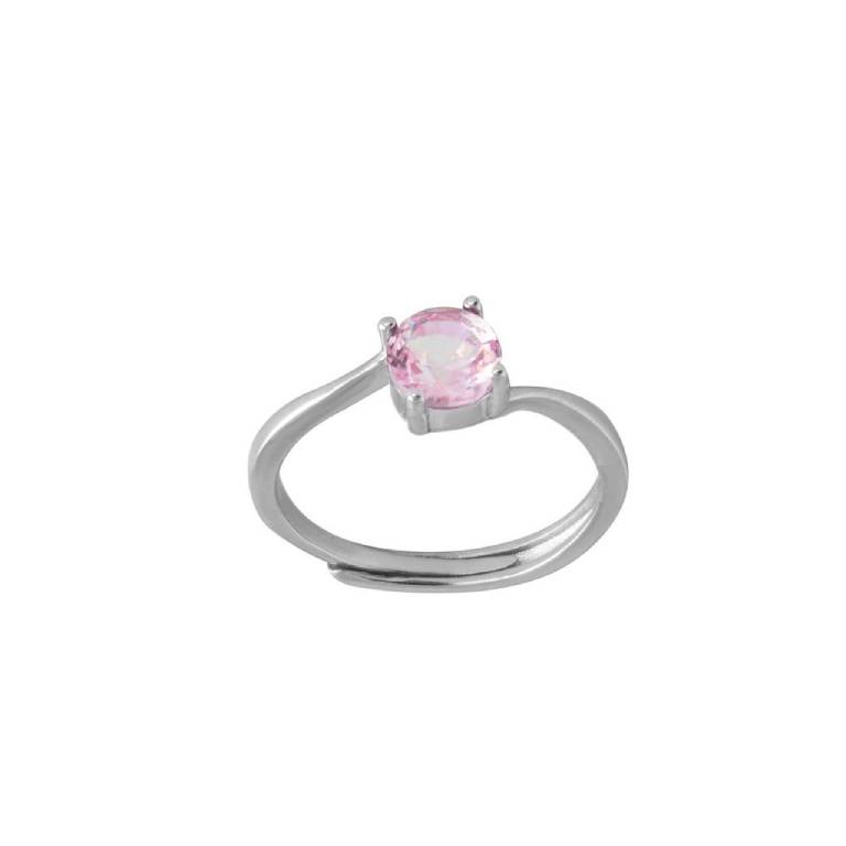 Anillo Plata Ajustable Circonita Rosa 11/13