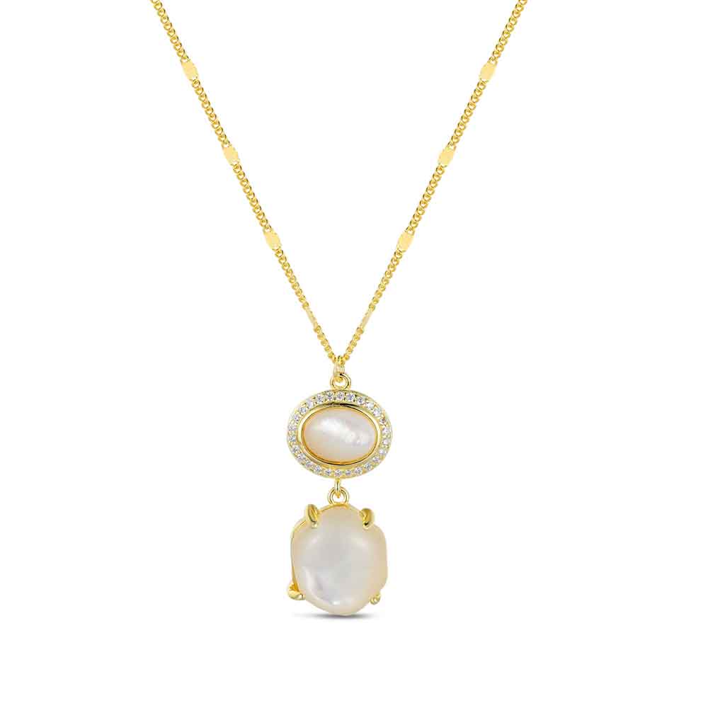 Collar De Piedra Natural Chapado madre Perla Y Cuarzo Blanco