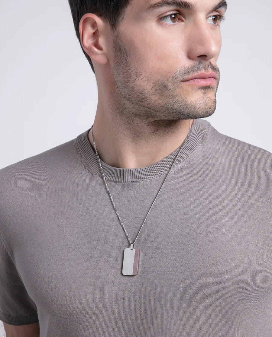 Collar Lotus Hombre De Acero Con Colgante Placa Ip Marrón