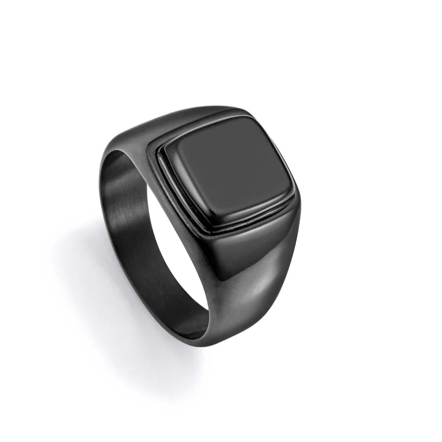 Anillo de Hombre de Acero Ip Negro Tipo Sello
