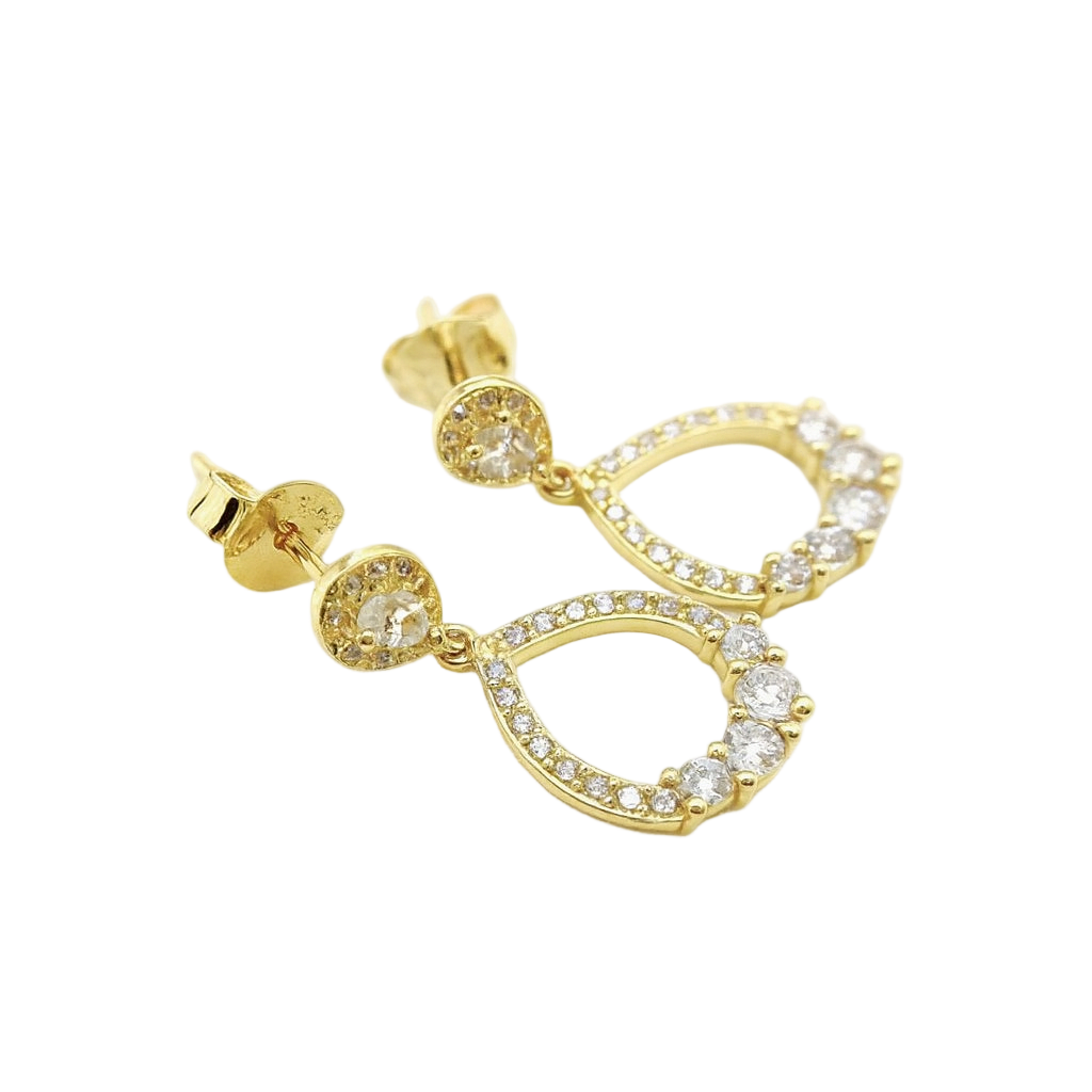 925 Sterling Silver Gold Plated Teardrop Earrings with Cubic Zirconia