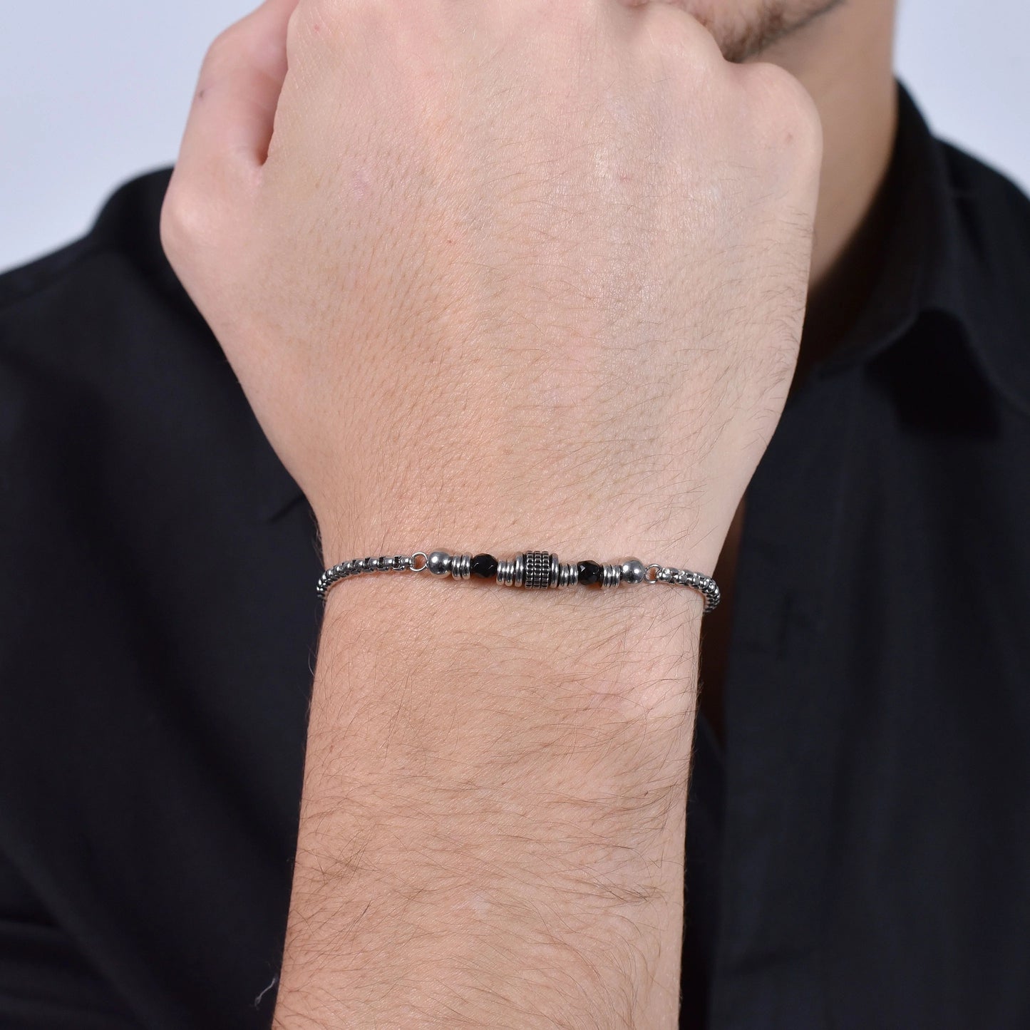 Pulsera de Acero con Ágata Negra
