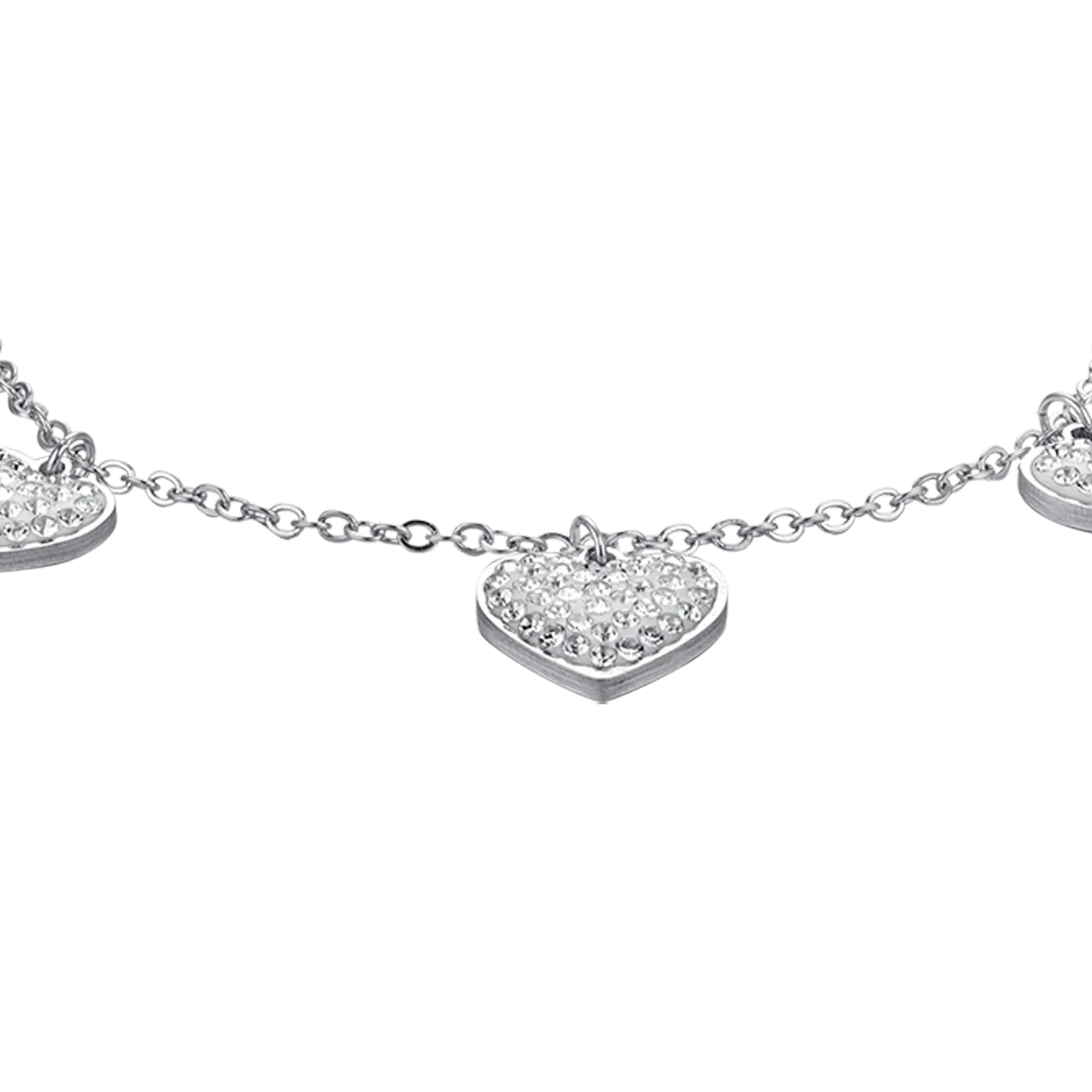 Pulsera Acero Corazones Circonitas