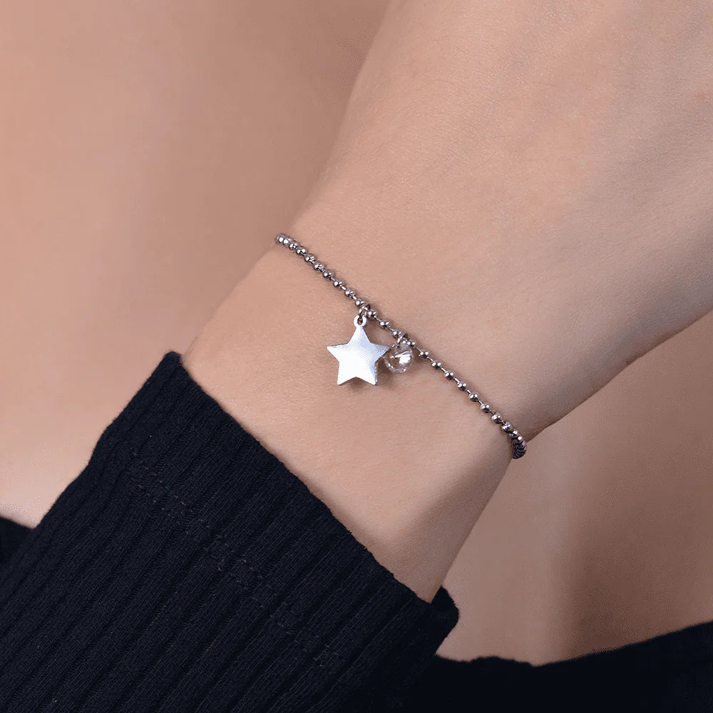 Pulsera De Acero Para Mujer Con Estrella Y Circonita Rosa