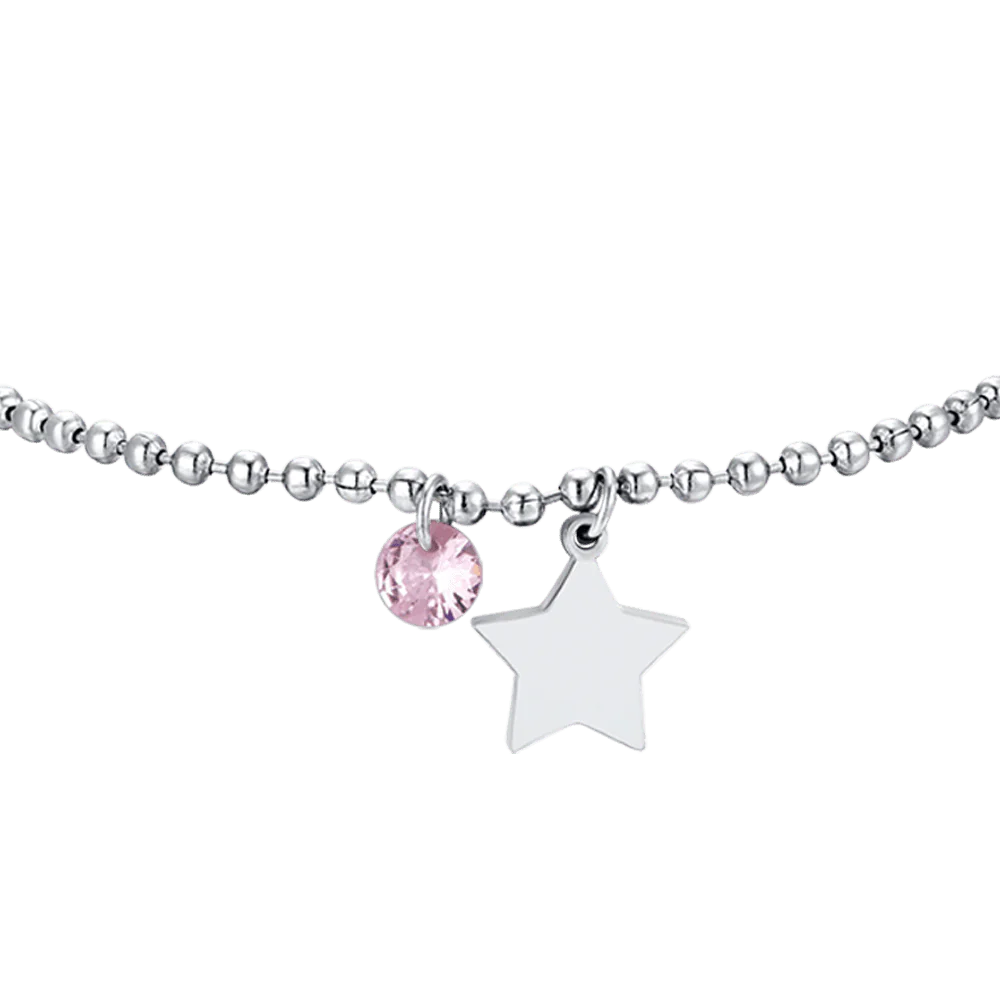 Pulsera De Acero Para Mujer Con Estrella Y Circonita Rosa