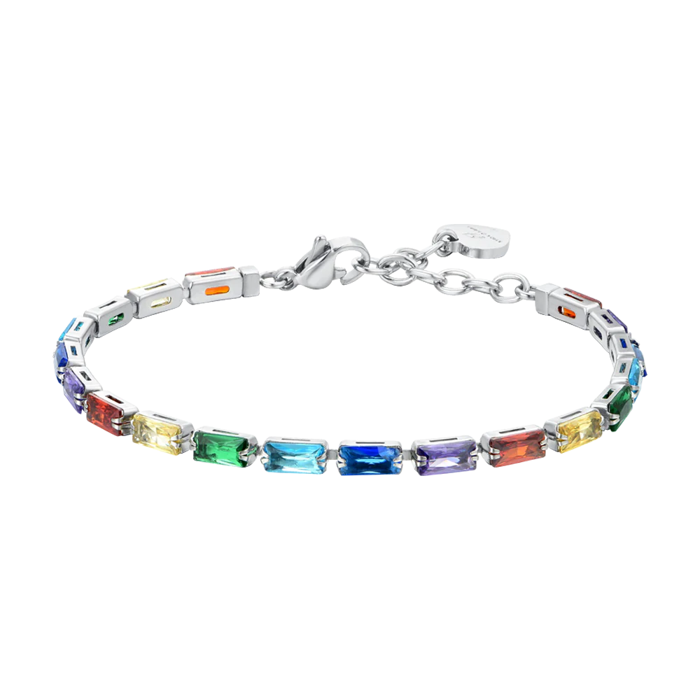 Pulsera Acero Con Circonitas Baguette Multicolores