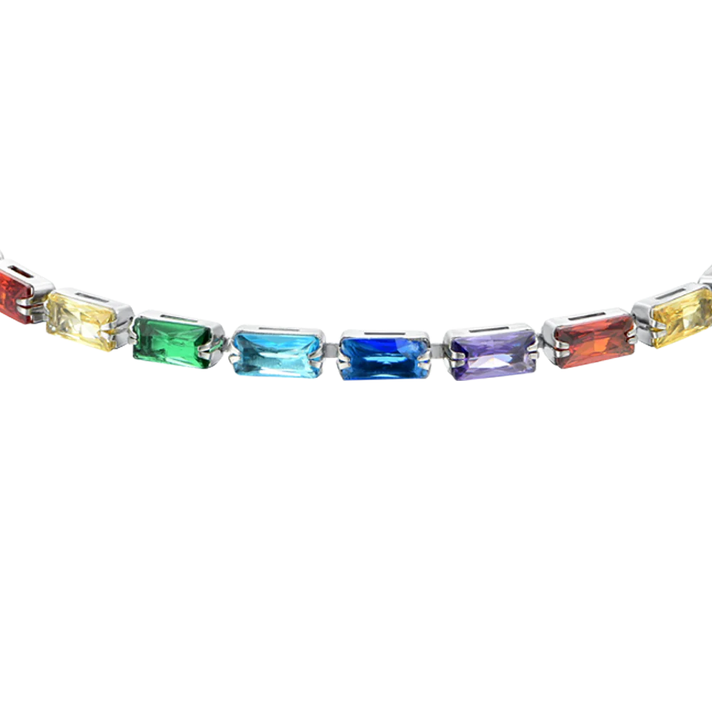 Pulsera Acero Con Circonitas Baguette Multicolores