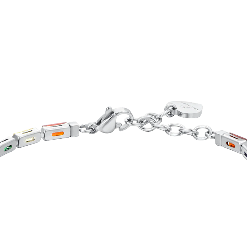 Pulsera Acero Con Circonitas Baguette Multicolores