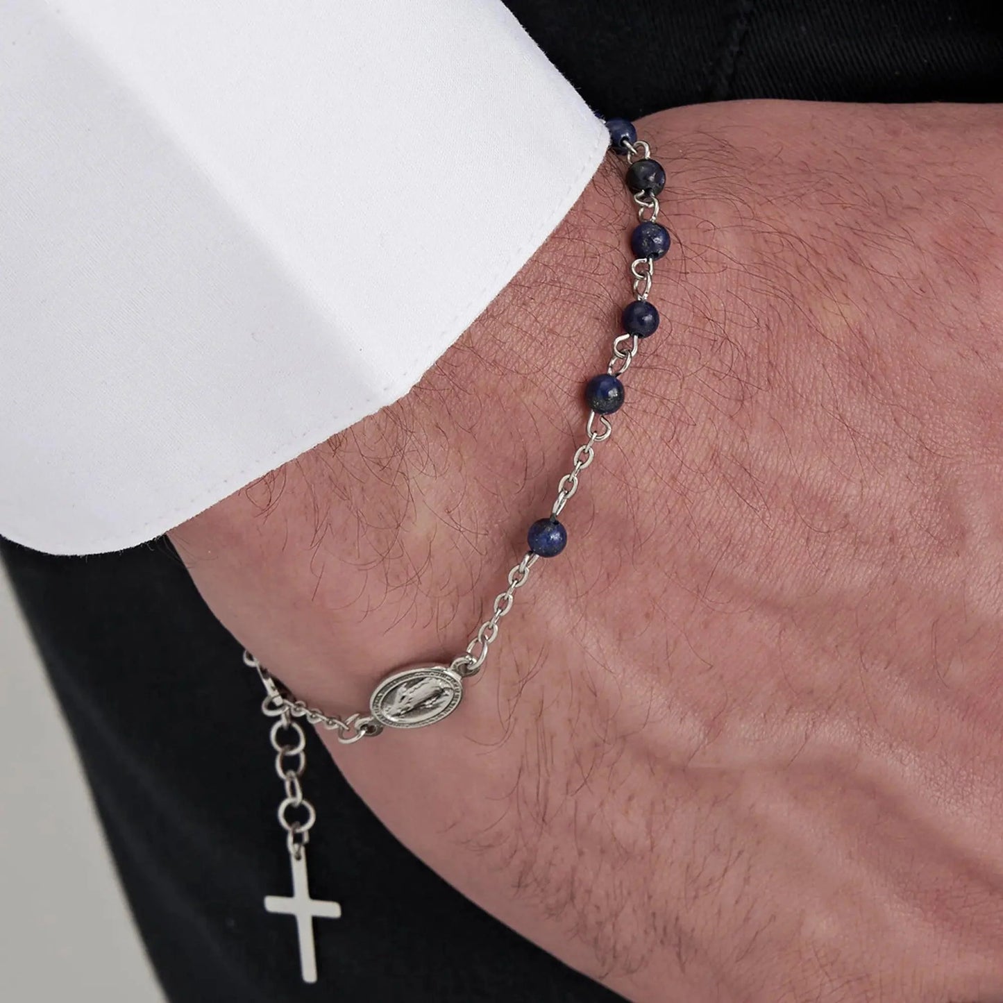 Pulsera Acero Piedras Lapislázuli