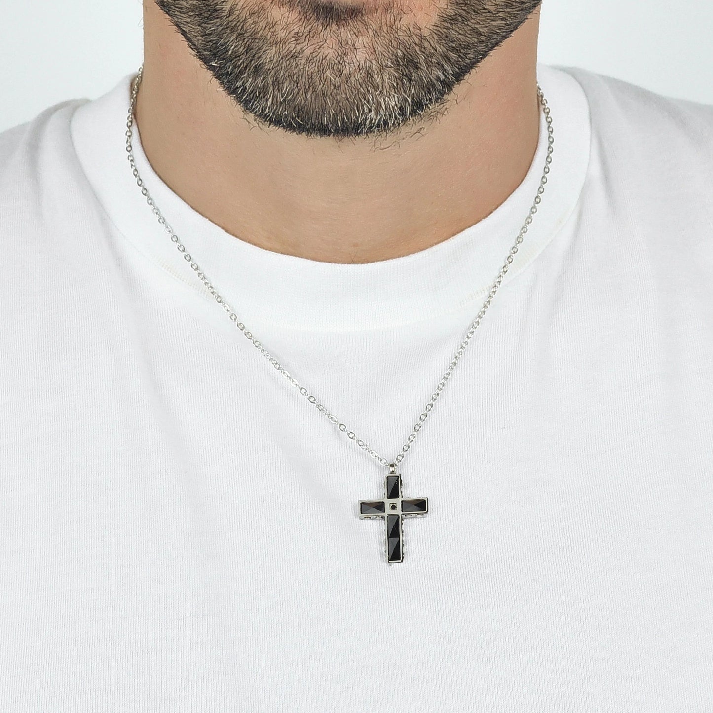 Cadena Acero Con CruzAcero Ónix