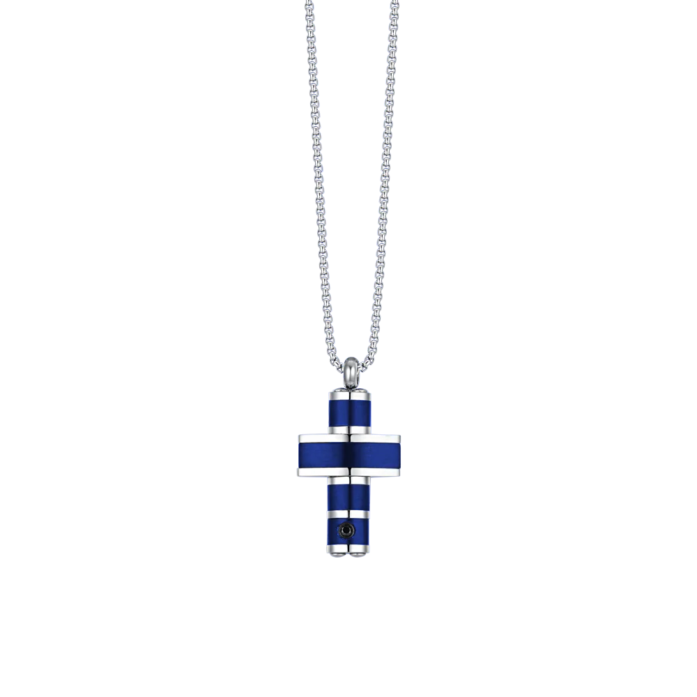 Collar Acero Cruz Azul Eléctrico Hombre Luca Barra