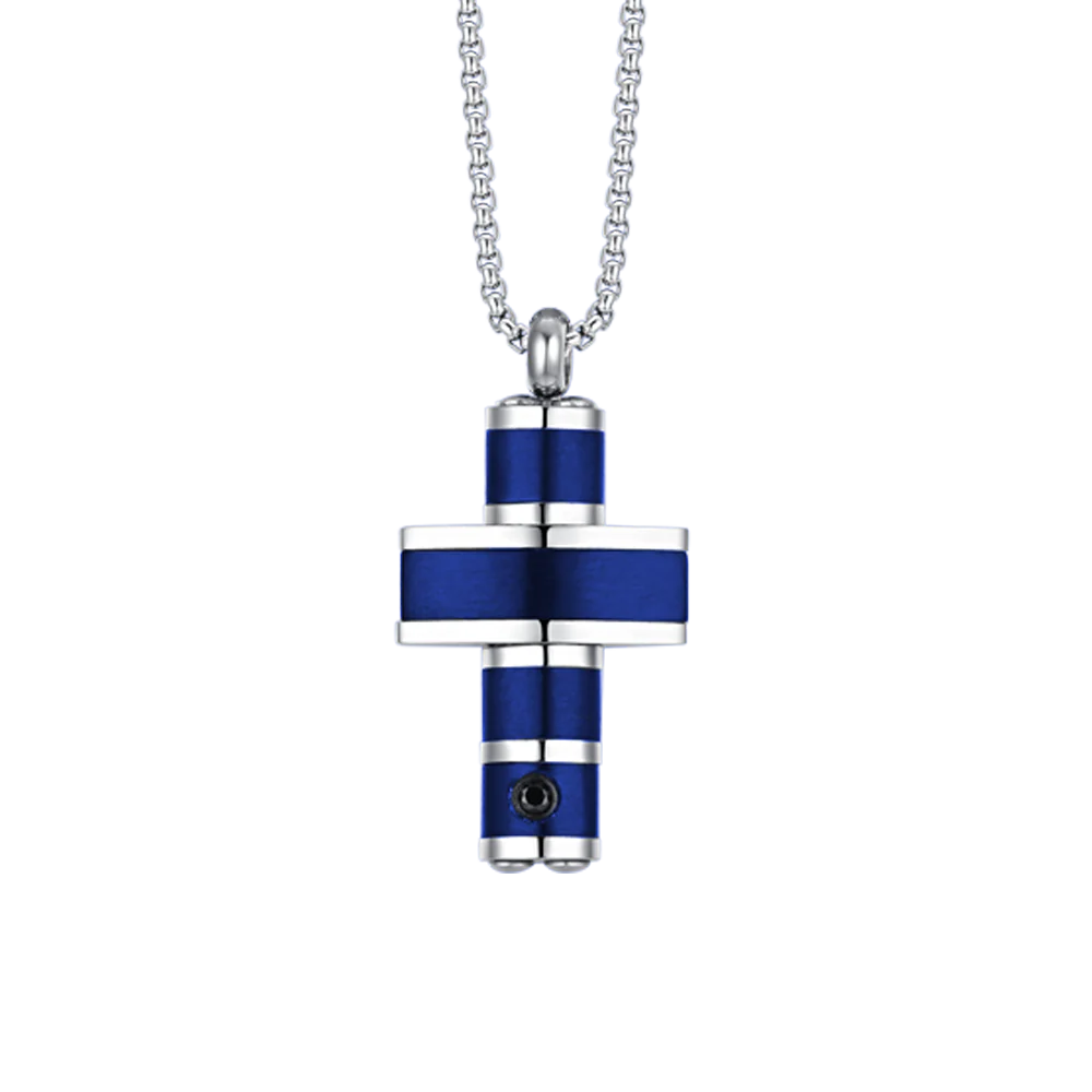 Collar Acero Cruz Azul Eléctrico Hombre Luca Barra