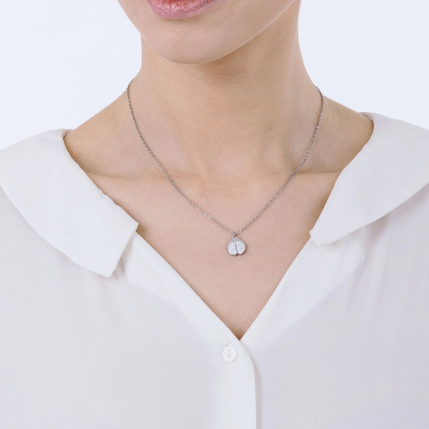 Collar Acero Mariquitas Circonitas Brillantes