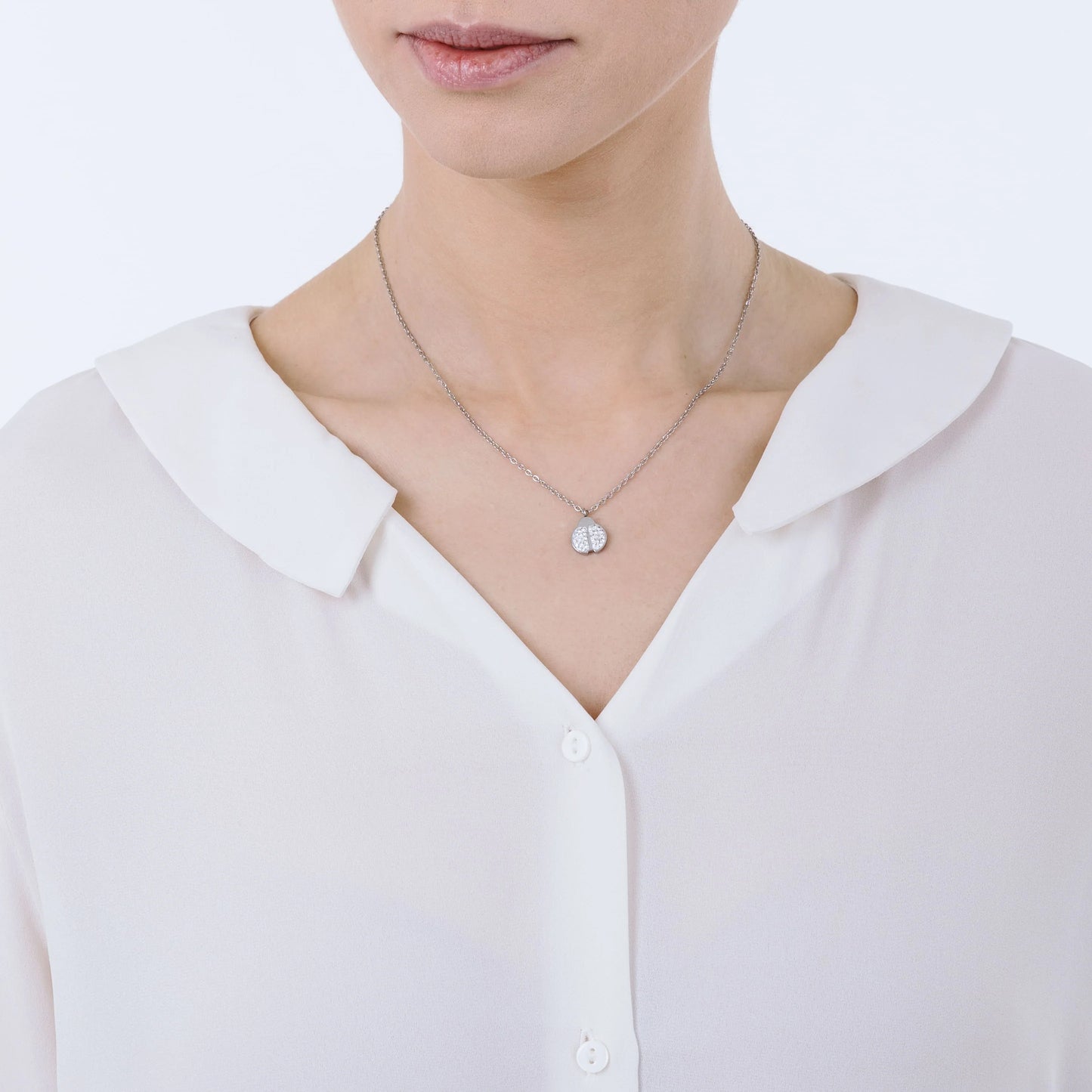 Collar Acero Mariquitas Circonitas Brillantes