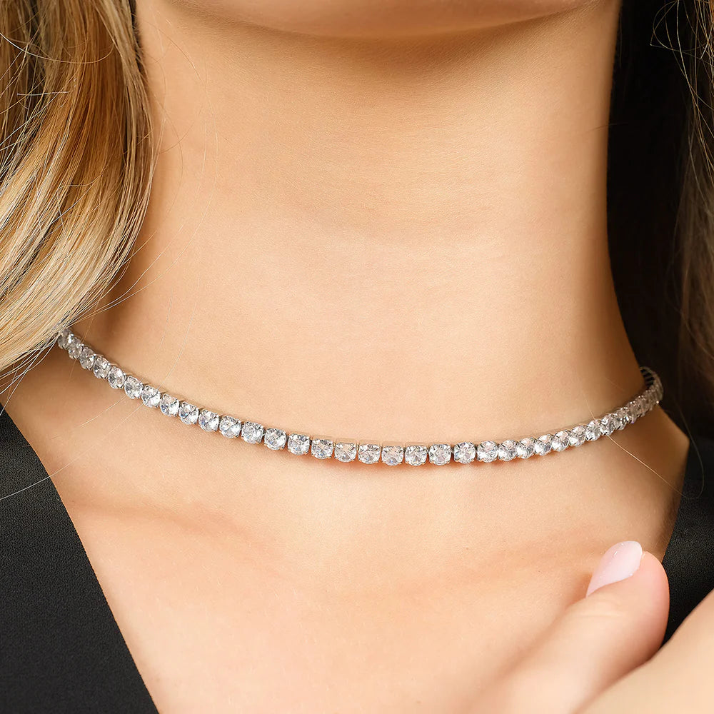 Collar Riviere Acero Circonitas Blancas Brillantes