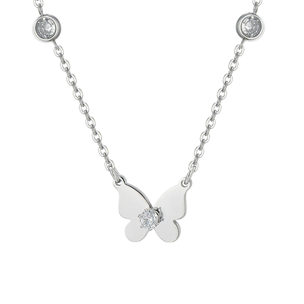 Luca Barra Butterfly Steel Necklace