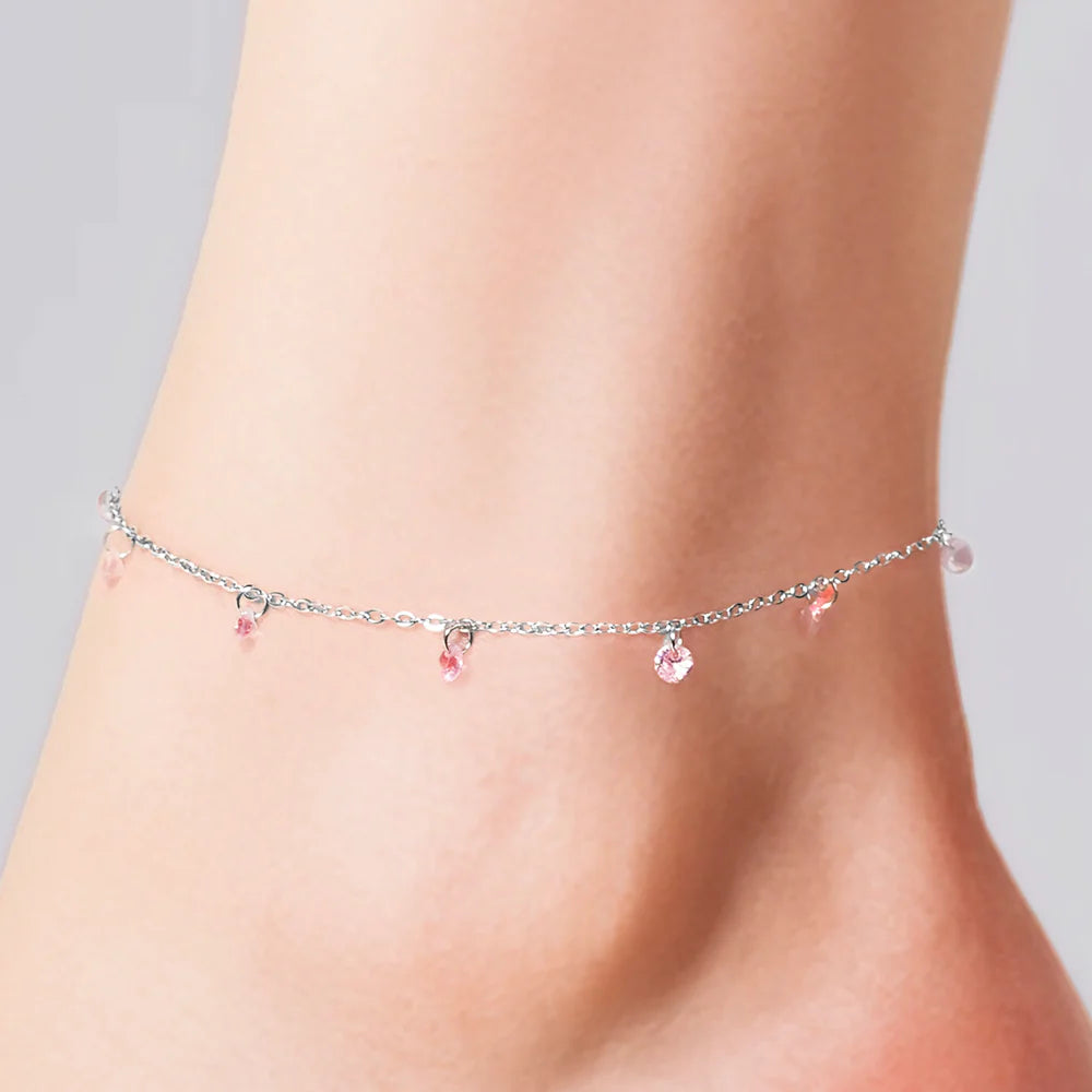 Tobillera De Mujer De Acero Con Circonita Rosa
