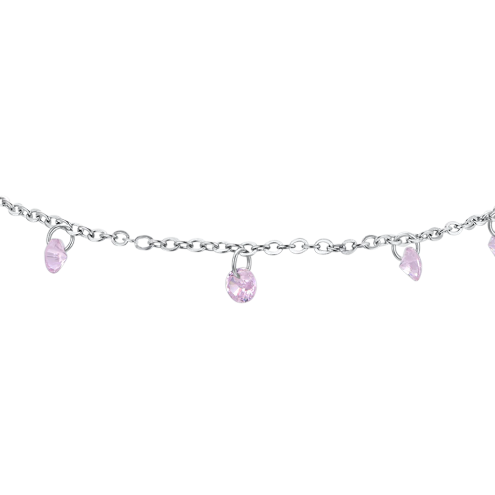 Tobillera De Mujer De Acero Con Circonita Rosa