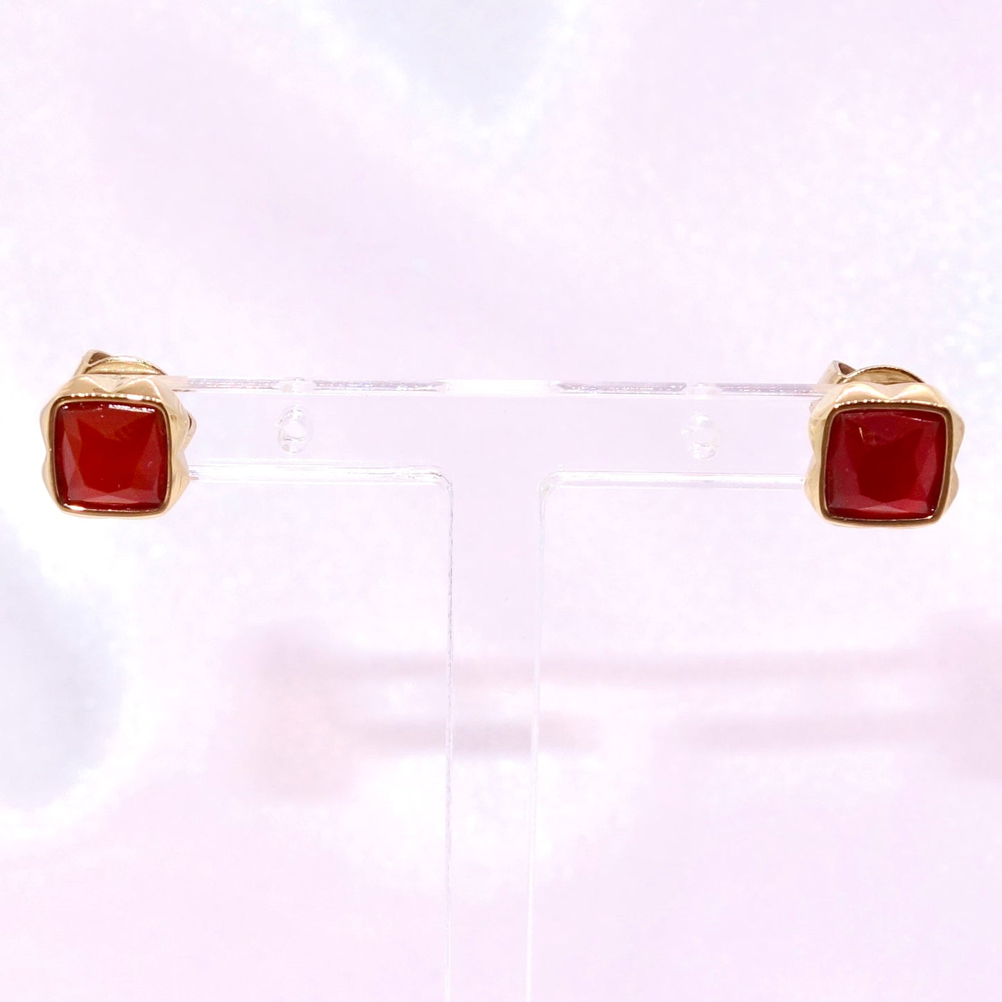 Pendientes de botón ágata roja