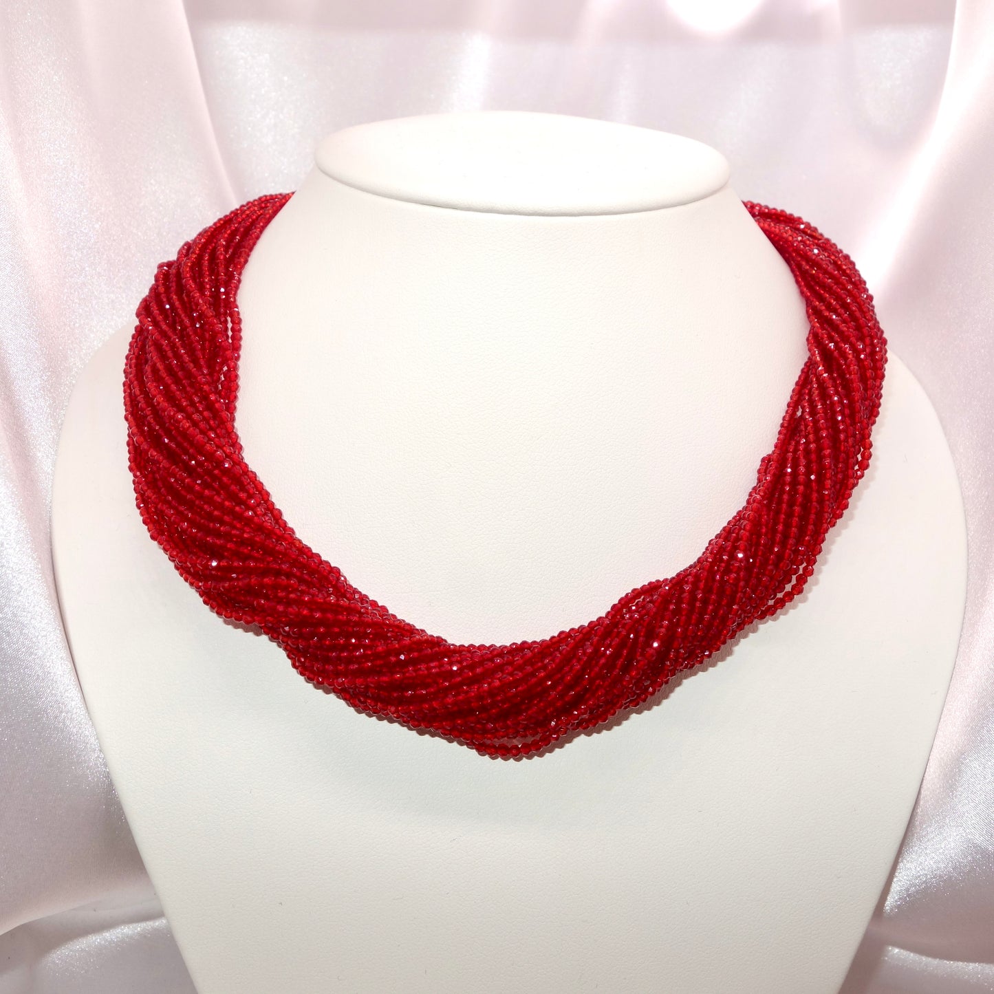 Collar de Cristal Rojo Plata de Ley acabado en rodio - Kibak