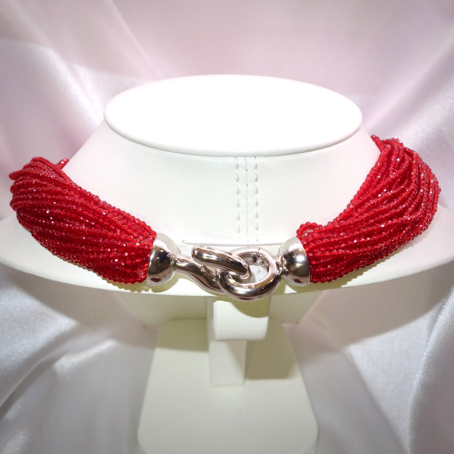 Collar de Cristal Rojo Plata de Ley acabado en rodio - Kibak
