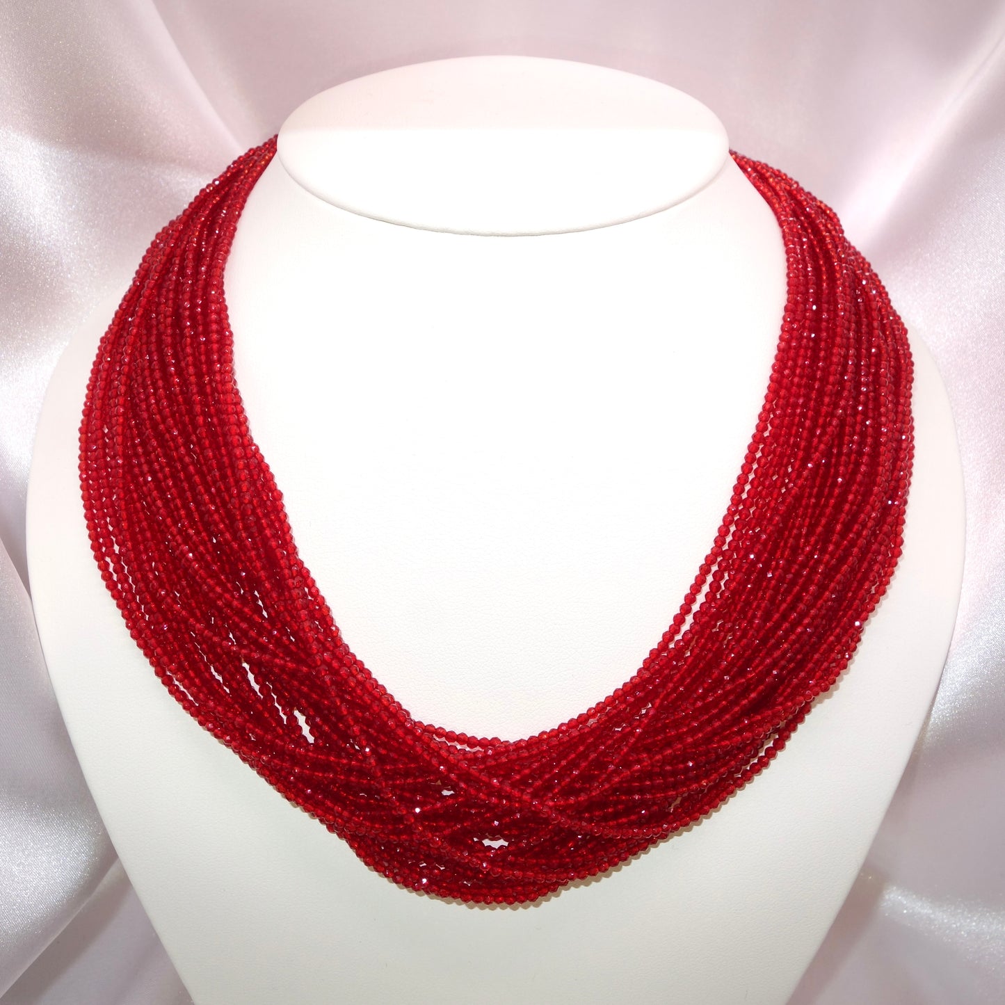 Collar de Cristal Rojo Plata de Ley acabado en rodio - Kibak