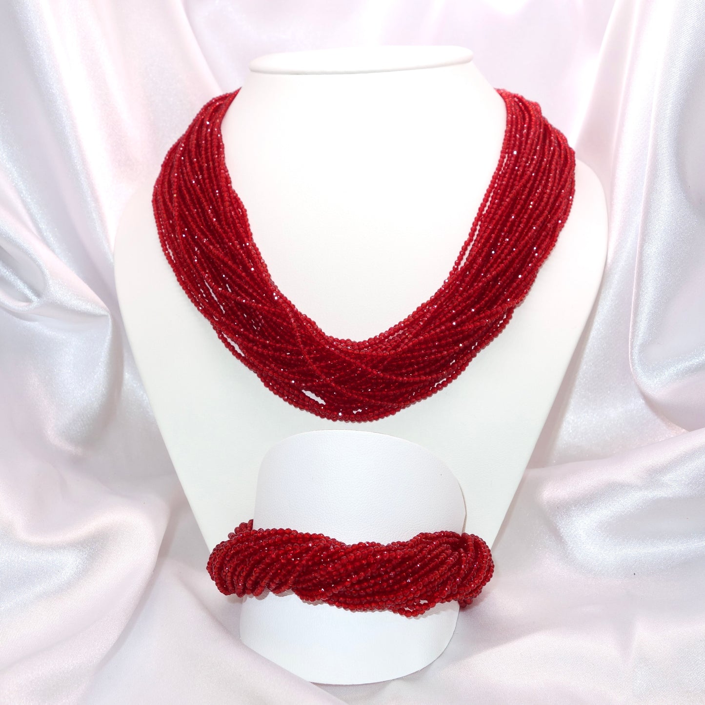 Collar de Cristal Rojo Plata de Ley acabado en rodio - Kibak